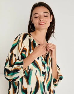 Robe Léa satinée imprimée vert/multicolore