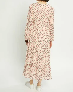 Robe Laila à fleurs écru/groseille