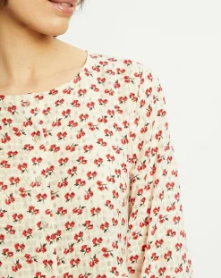 Robe Laila à fleurs écru/groseille