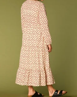 Robe Laila à fleurs écru/groseille