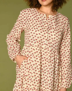 Robe Laila à fleurs écru/groseille