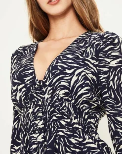 Robe Lamine imprimée marine/beige