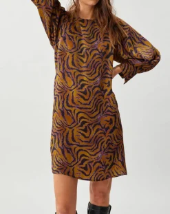 Robe Lizy imprimée ocre/violet