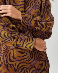 Robe Lizy imprimée ocre/violet