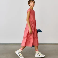 Robe longue Azul à volants rose