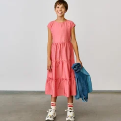 Robe longue Azul à volants rose