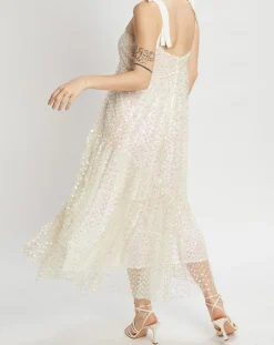 Robe longue brodée Baby Flower écru/rose