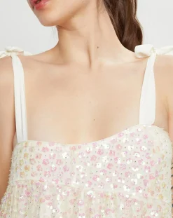 Robe longue brodée Baby Flower écru/rose