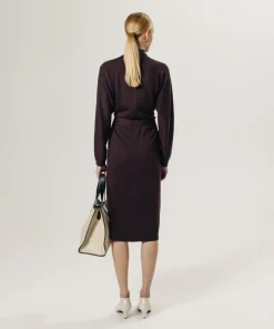 Robe longue Cali 100% Laine laine ceinture violet aubergine