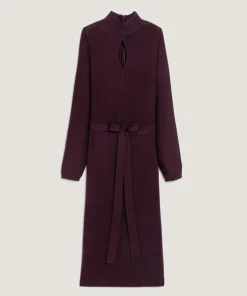 Robe longue Cali 100% Laine laine ceinture violet aubergine