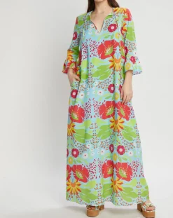 Robe longue Mexico imprimée bleue