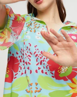 Robe longue Mexico imprimée bleue