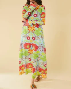 Robe longue Mexico imprimée bleue