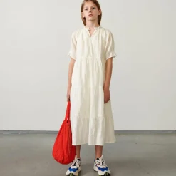 Robe longue Pattie en Coton à motif irisé écrue