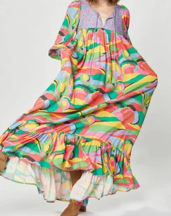 Robe longue Purple Country print bleu gris