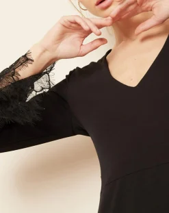 Robe manches en dentelle noire