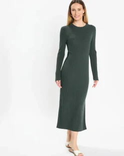 Robe manches longues Col Rond Maille Milano vert foncé