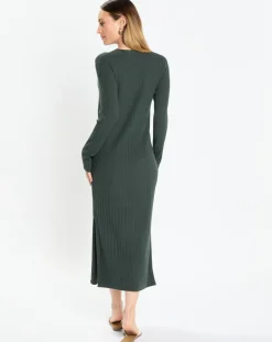Robe manches longues Col Rond Maille Milano vert foncé