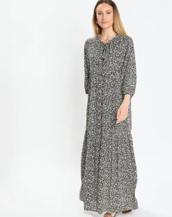 Robe maxi imprimée fleurs blanc/noir