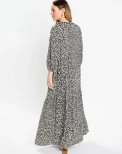 Robe maxi imprimée fleurs blanc/noir