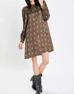 Robe medium imprimée marron