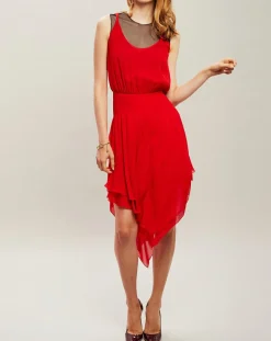 Robe midi 100% Soie rouge