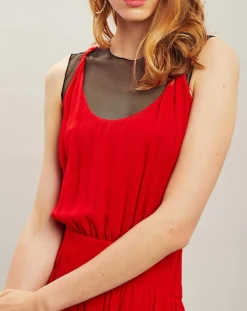 Robe midi 100% Soie rouge