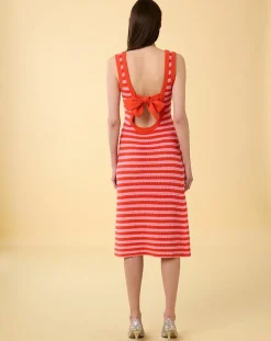 Robe Midi Ecaille Arc-en-ciel bicolore rouge/rose