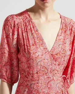 Robe midi portefeuille Nacre imprimée rose