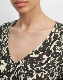 Robe mi-longue à fleurs noire