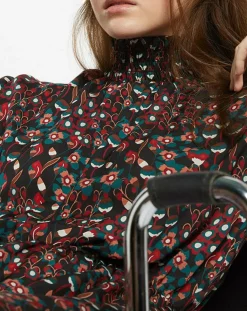 Robe mi-longue fluide Gautier imprimée noire