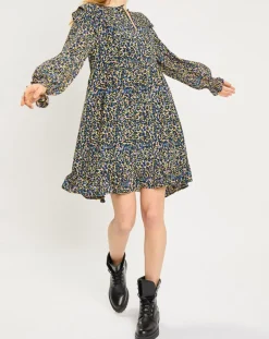 Robe mi-longue imprimée multicolore