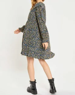 Robe mi-longue imprimée multicolore