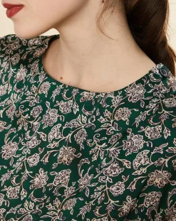 Robe Natasha mi-longue et fluide imprimée verte