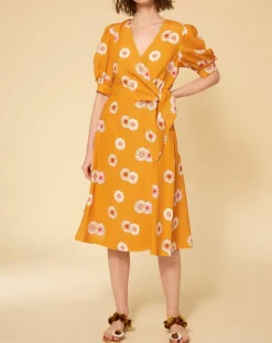 Robe Paquerette imprimée jaune moutarde