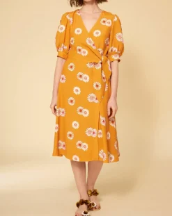 Robe Paquerette imprimée jaune moutarde