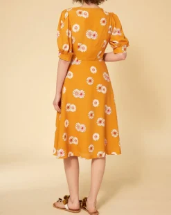 Robe Paquerette imprimée jaune moutarde