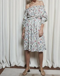 Robe épaules dénudées imprimé liberty multicolore