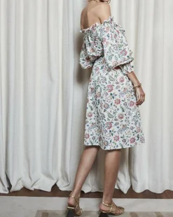 Robe épaules dénudées imprimé liberty multicolore