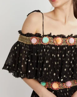 Robe épaules dénudées Luna noir/doré