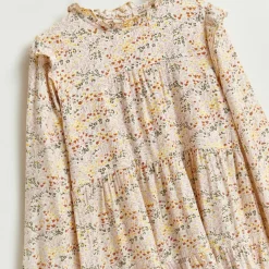 Robe Pebbles à volants à fleurs beige