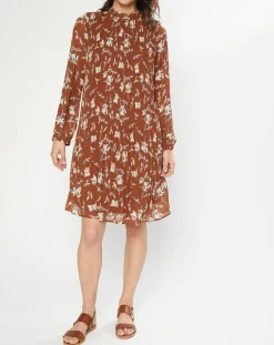 Robe plissée à imprimé fleurs marron/bleu