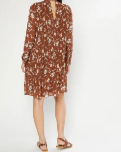 Robe plissée à imprimé fleurs marron/bleu