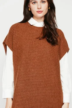 Robe poncho col rond marron