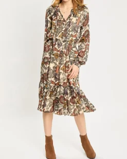 Robe print fleurs maison écru/multicolore