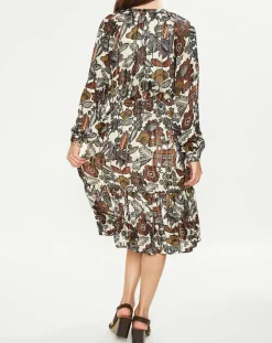 Robe print fleurs maison écru/multicolore