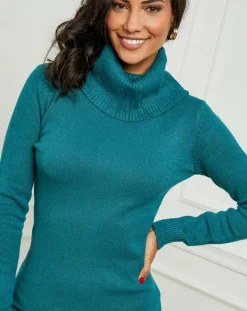 Robe pull en Cachemire mélangé Stéphanie bleu canard