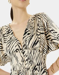 Robe Rafi imprimée zèbre noir/beige