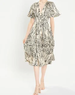 Robe Rafi imprimée zèbre noir/beige