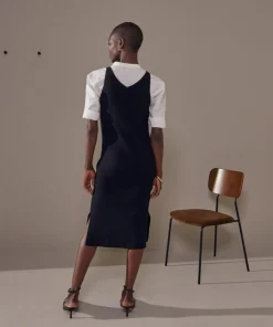 Robe Raymonde col V côtelée noir